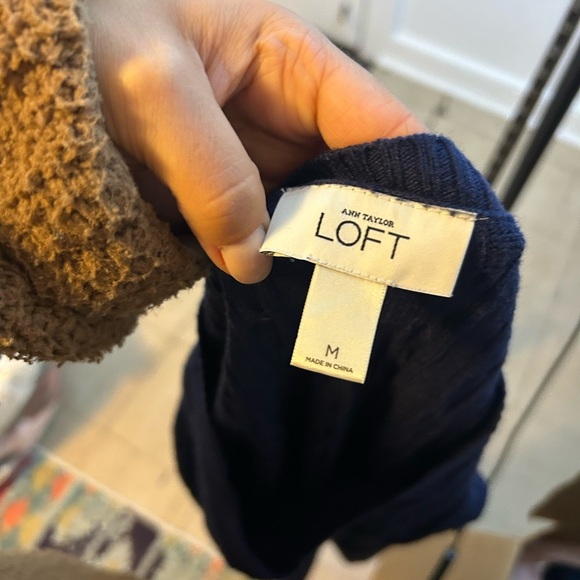 Loft Navy Blue Rabbit Hair Cableknit V-Neck Sweater - Picture 3 of 4